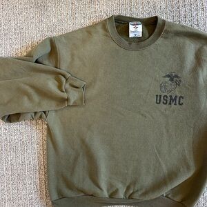 Vintage USMC Crewneck Sweatshirt Olive Green Military Graphic Pullover M